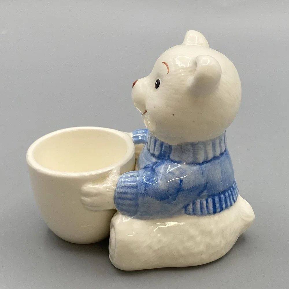 Vintage Ceramic Egg Cup Spoon Figural Teddy Bear‎ Childrens Taiwan